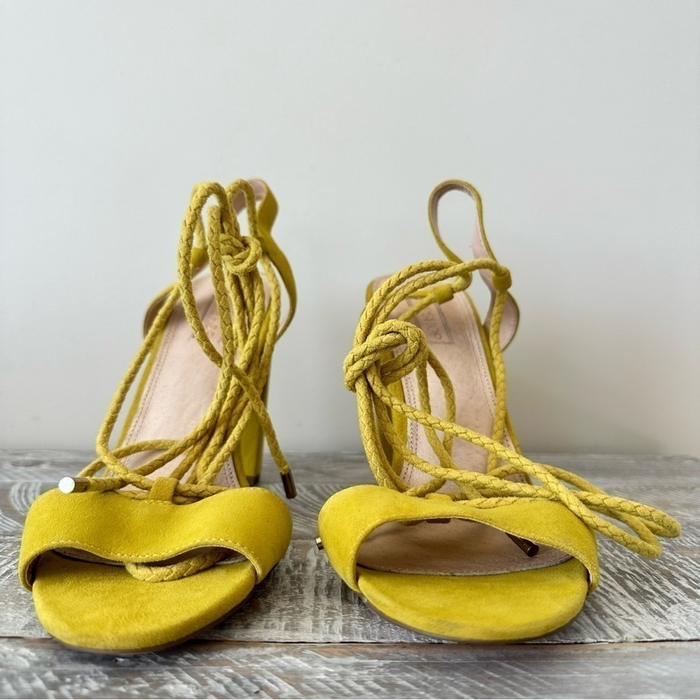 TopShop-Yellow Chunky Heeled Lace Up Spring/Summer Sandals (Size-11.5) - Picture 4 of 8